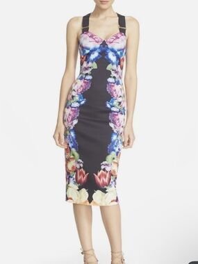 Ted Baker Deony Floral Print Bodycon Zipper Back Dress Size 2/6